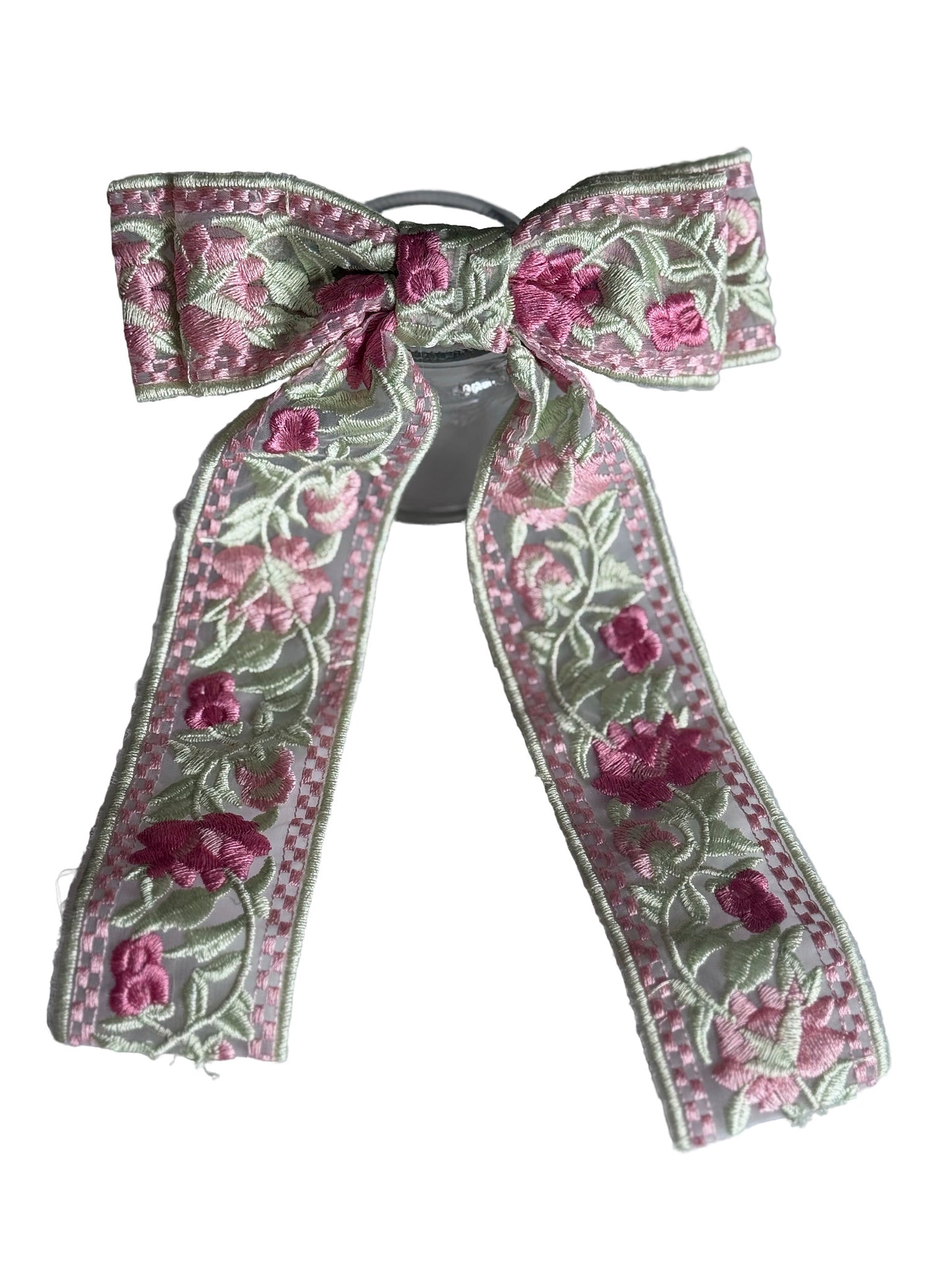 XL Springtime Floral Embroidered Bow