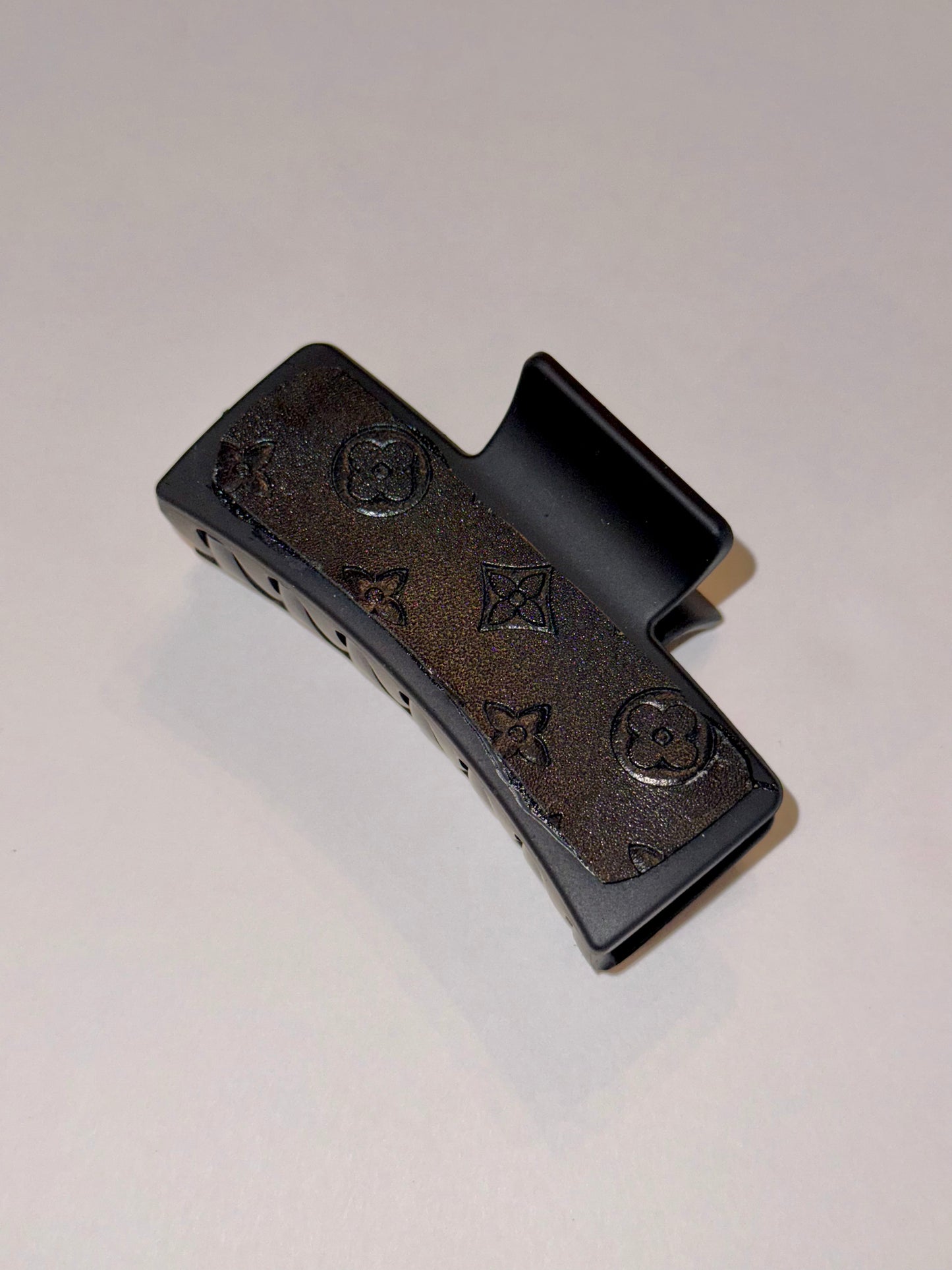 Black LV Leather Claw Clip