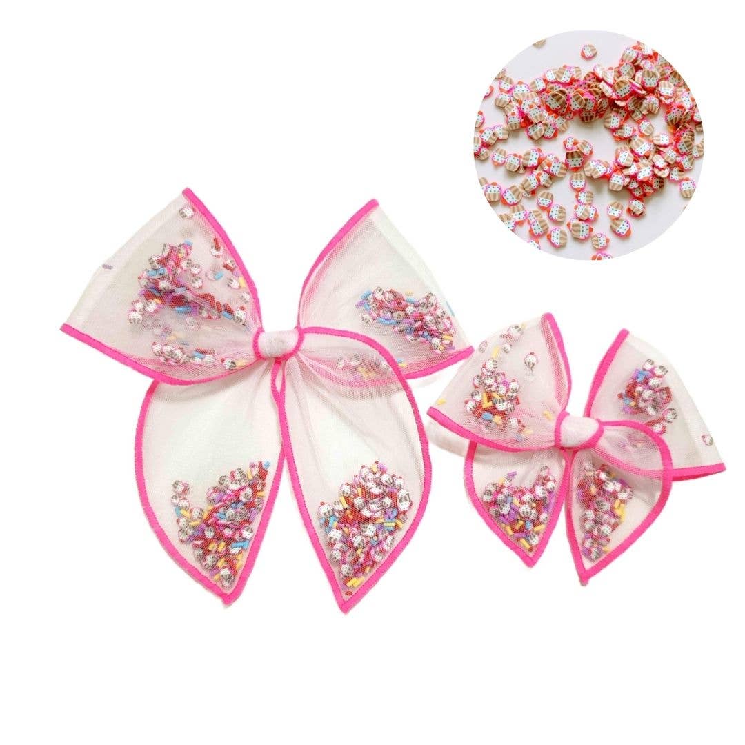 Large Cupcakes & Confetti Birthday Shaker Bow